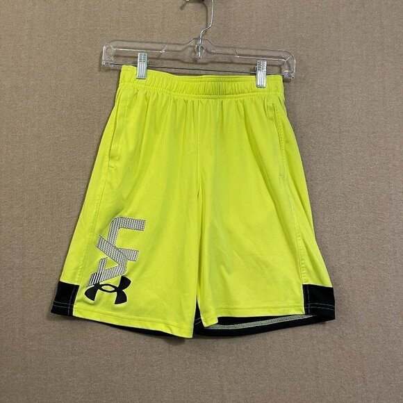 Under Armour Shorts Boy's Large Yellow Elastic Waist Pockets - Picture 1 of 12